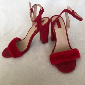 Forever 21 Red fuzzy sandal heels Size 6.5